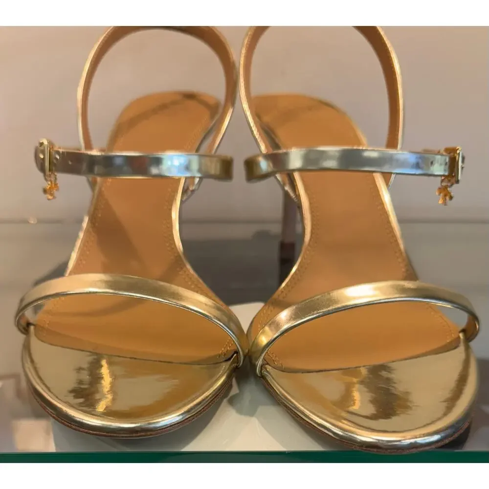 TORY BURCH Gold Penelope Slingback Leather Buckle Charm Heels NEW Sz. 10